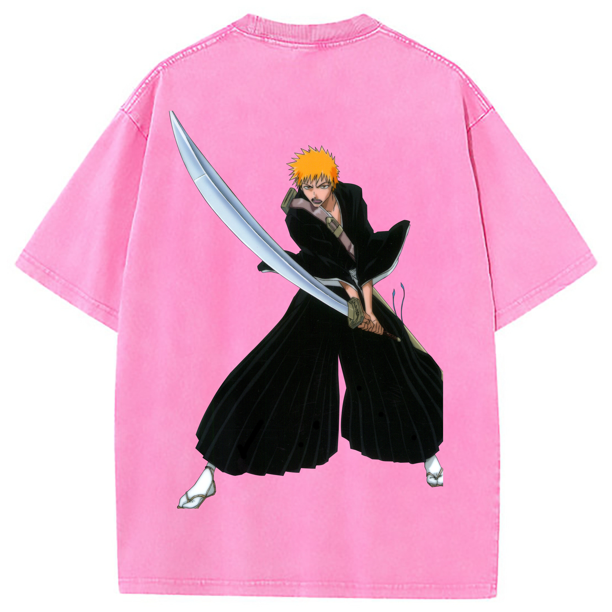 （画像用） ブリーチ 黒崎一護（くろさき いちご）BLEACH Kurosaki Ichigo 綿100% ヴィンテージ風 半袖Tシャツ（背面プリント）